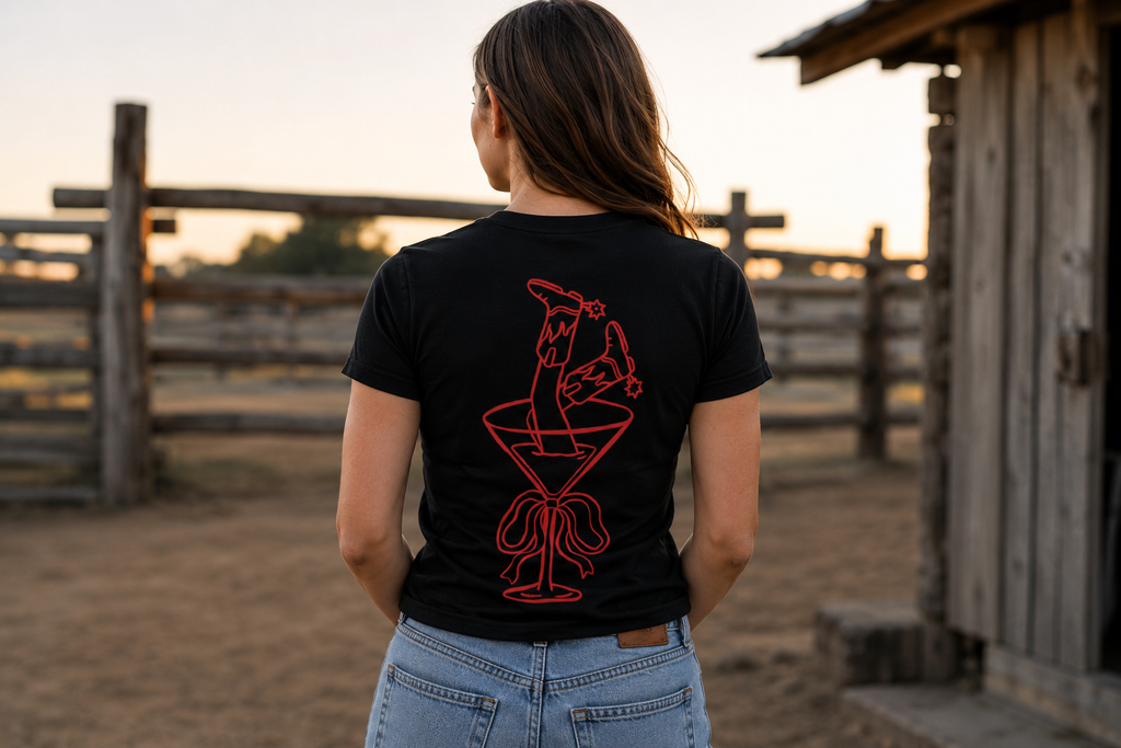 Women's Cowboy Graphic Tee – Varsity Design, 96% Cotton | DoubleLCo