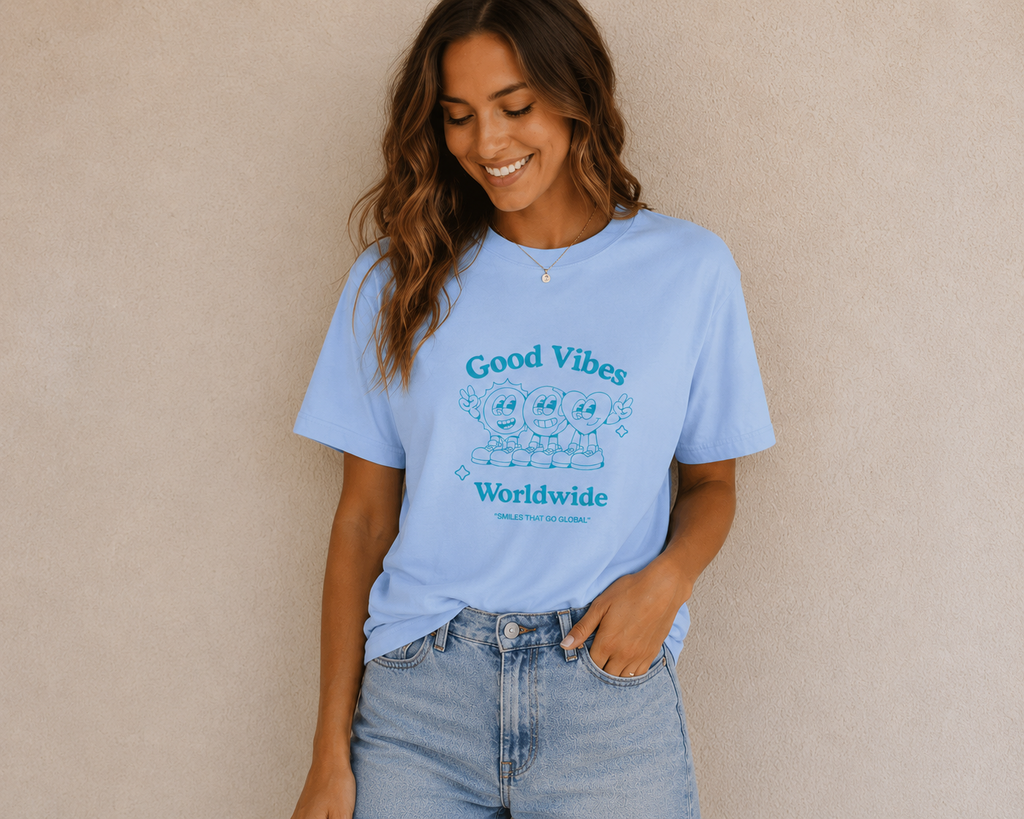 Women's Retro Graphic T-Shirt – Good Vibes, 100% Cotton | DoubleLCo