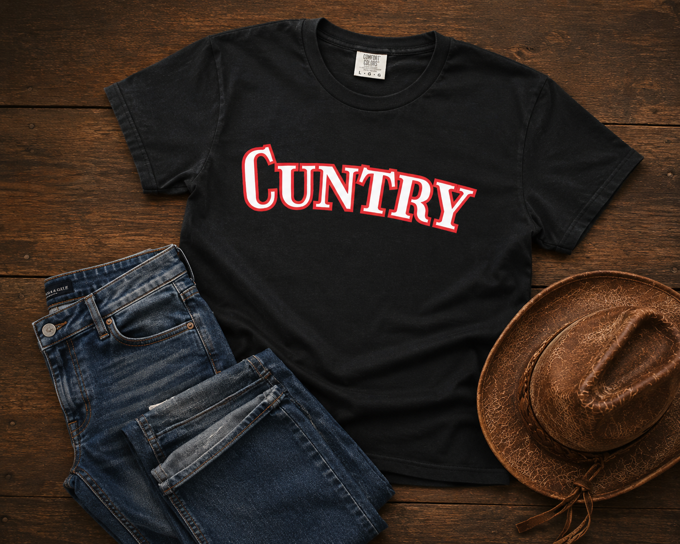 Women's Cowboy Graphic Tee – Varsity Design, 96% Cotton | DoubleLCo
