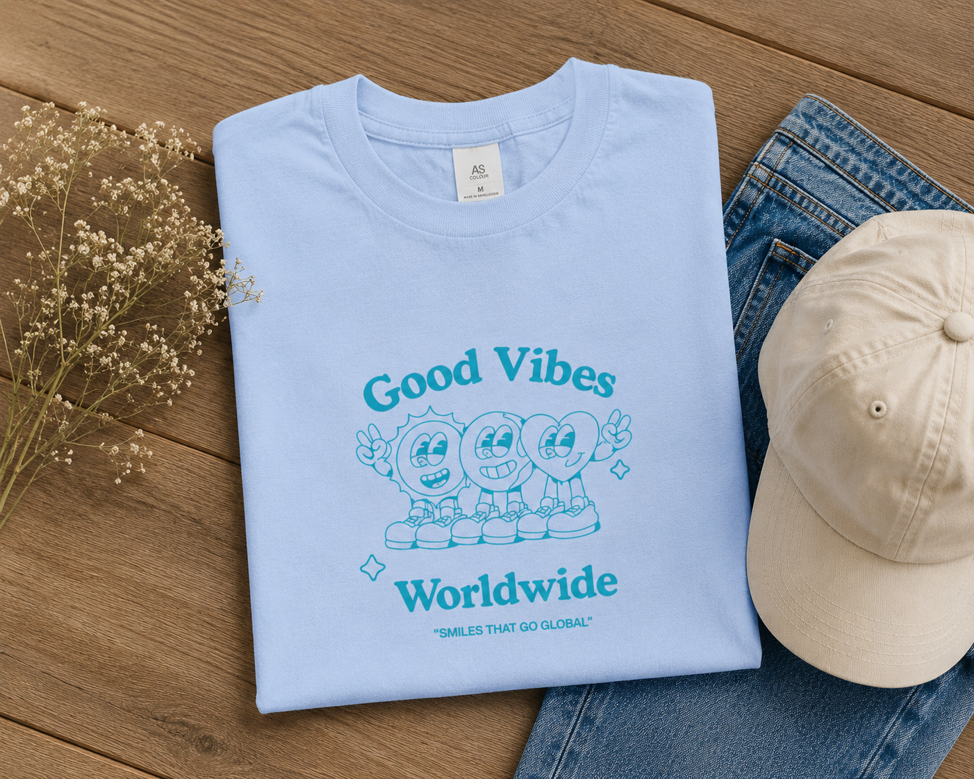 Women's Retro Graphic T-Shirt – Good Vibes, 100% Cotton | DoubleLCo
