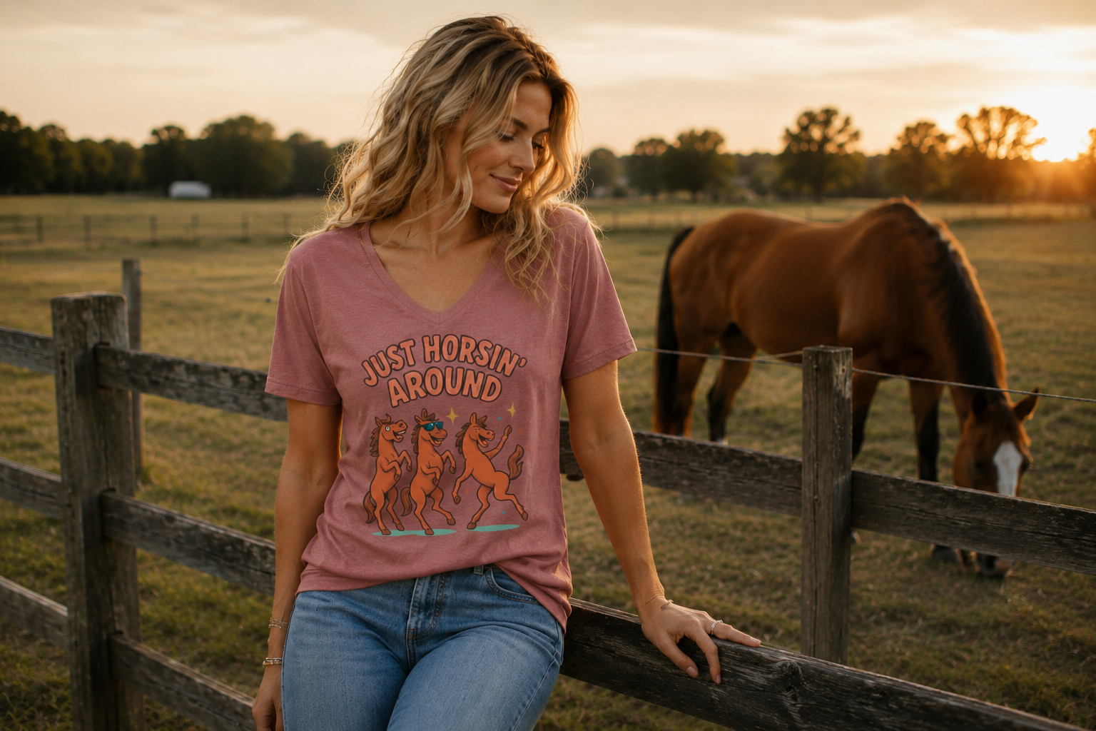 Women's Funny Horse Lover V-Neck T-Shirt – Cotton Blend | DoubleLCo