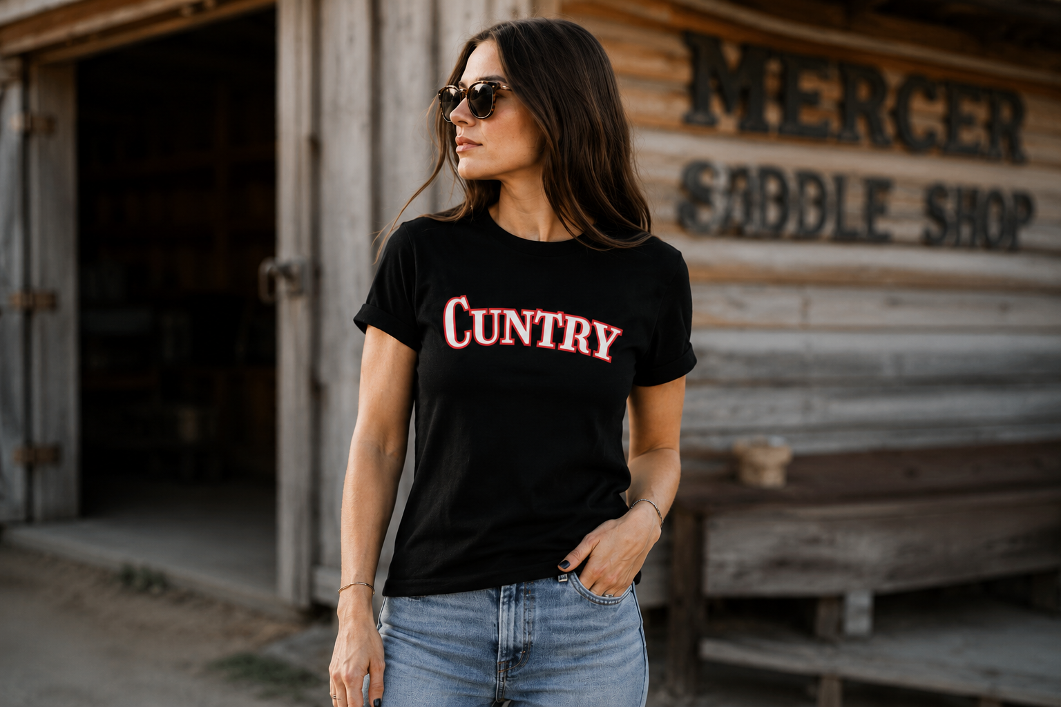 Women's Cowboy Graphic Tee – Varsity Design, 96% Cotton | DoubleLCo